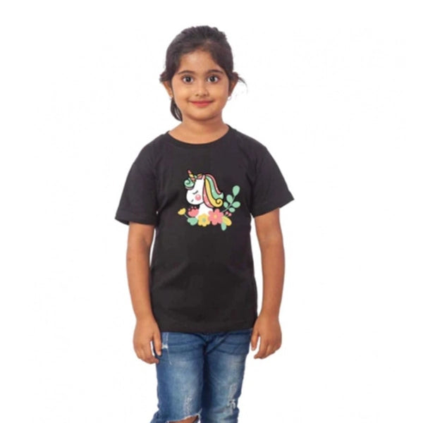 Shashwani Girls Cotton Unicorn Face Half Sleeve T-Shirt Black
